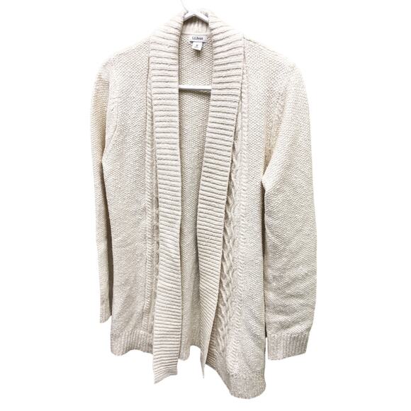 LL Bean Open Front Cable Cardigan Cotton Blend Size M - Picture 2 of 6